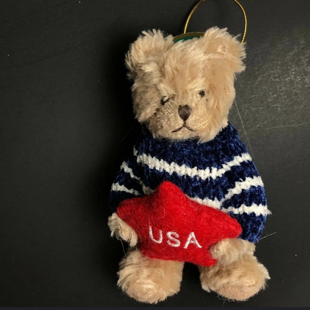 Set Of 2 Bearington Bears Collection Plush Freddy Freedom Bear Ornaments